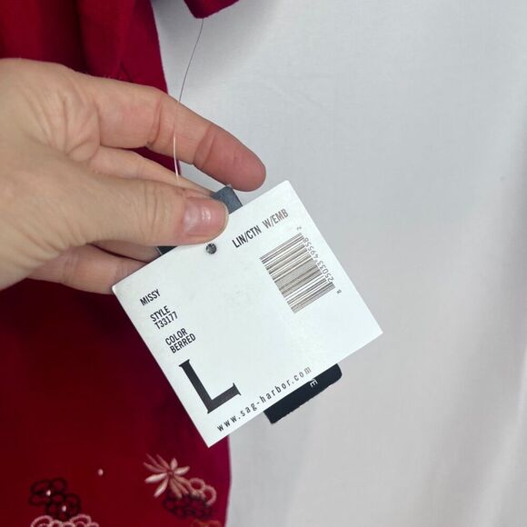 Sag Harbor NWT Red Embroidered Linen Blend Button Front Boho Top Size Large - Picture 9 of 12
